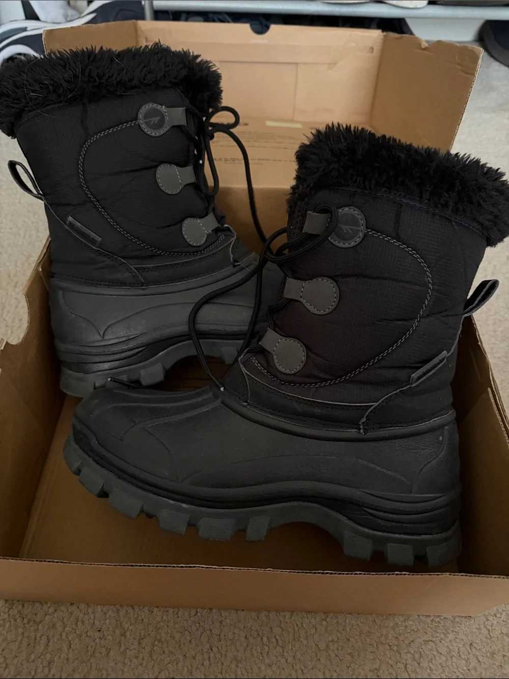 Hi-Tech Insulated Black Winter Lace-Up Snow Boots with Faux Fur Trim